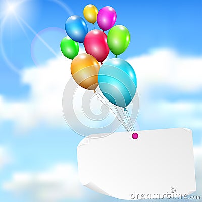 Multicolored balloons with paper card Stock Photo