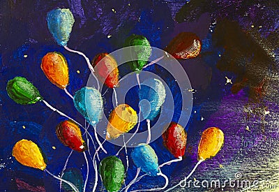 Multicolored balloons in starry blue cosmos Stock Photo