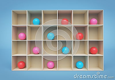 Multicolored balls on a shelf. 3d rendering Stock Photo