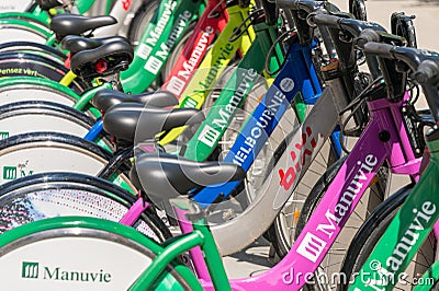 Multicolored Bixi Bikes Editorial Stock Photo