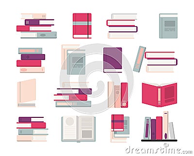 Multicolored books of various authors set Vector Illustration