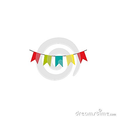 Multicolored bright bunting garland isolated on white background Stock Photo