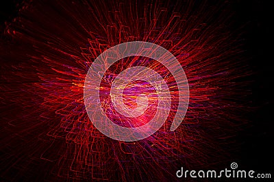 Multicolored bright lights from the optical fiber are blurred in motion. Modern abstract background for holiday. Stock Photo
