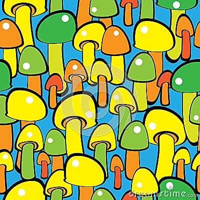 Multicolored champignon mushrooms seamless pattern Vector Illustration