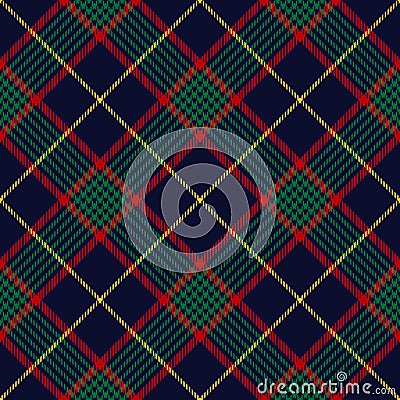 Multicolored Christmas tartan plaid pattern in blue, red, green, yellow for skirt, tablecloth, blanket, duvet cover. Vector Illustration