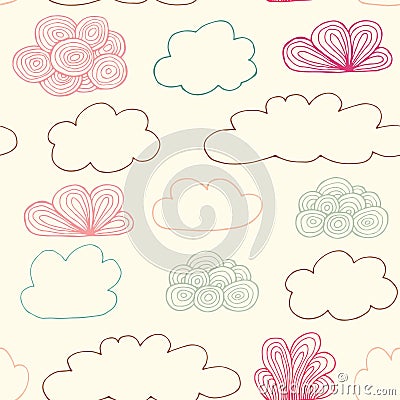 multicolored clouds stars sequins seamless pattern. Cute clouds seamless pattern, cartoon background with star dots Vector Illustration