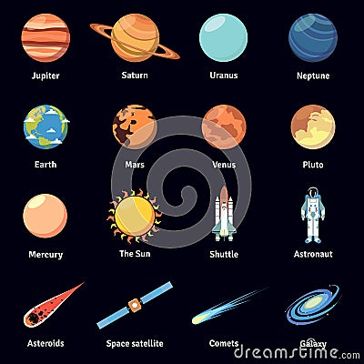 Multicolored cosmos icon set Vector Illustration