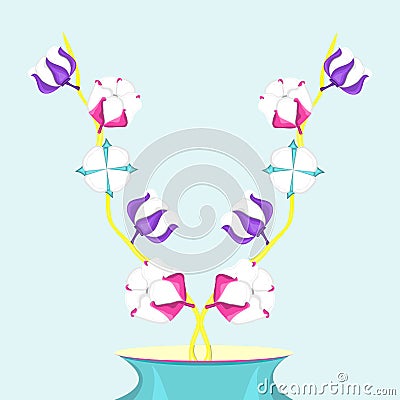 Multicolored cotton bolls. flat vector illustration Vector Illustration