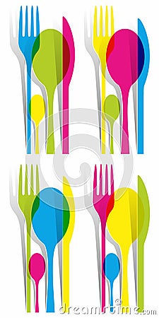 Multicolored Cutlery Icons Set Vector Illustration