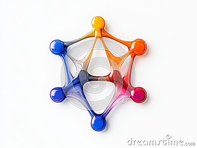 Multicolored 3D network of spheres and connectors, symbolizing collaborative technology, interconnected systems, and data flow Cartoon Illustration