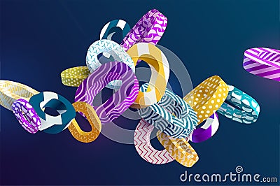 Multicolored decorative rings on dark background. Vector Illustration