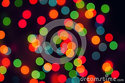 Multicolored defocused bokeh blurry lights, Christmas lights, fe Stock Photo