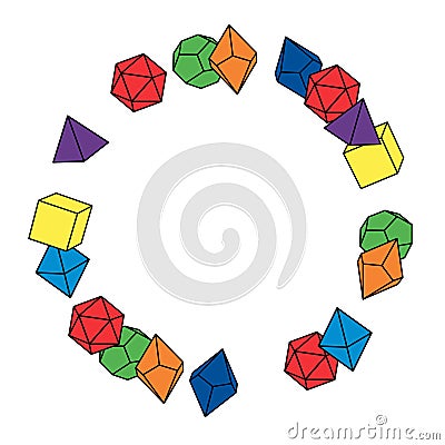 Multicolored dice frame in round shape, hand draw Vector Illustration