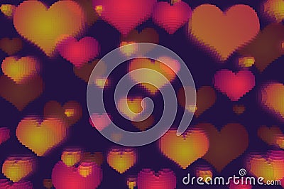 Multicolored different hearts, pixel effect, dark background Stock Photo