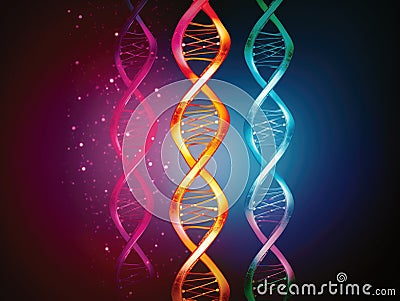 Ai, Ai Generated Multicolored DNA chain on dark background. Microbiological structure of the human genome. Double spirals Stock Photo