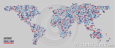 Multicolored dots world map. Easy colors change. Abstract World Map with square shapes for infographic.Travel Vector Illustration Vector Illustration