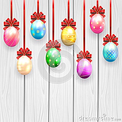 Multicolored Easter eggs with bow Vector Illustration