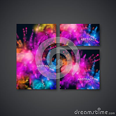 Multicolored explosive clouds of powder dye Vector Illustration