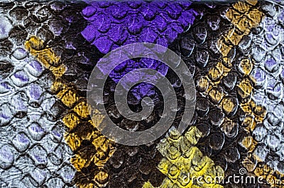 Multicolored faux leather snake Python texture for background. Close up Stock Photo