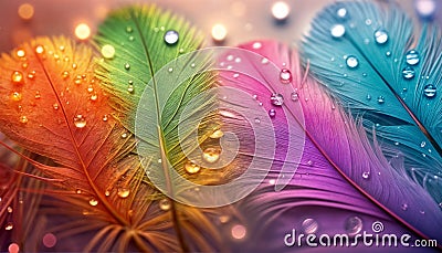 Multicolored feathers texture. Colorful feathers background. Bird feathers top view Stock Photo
