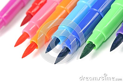 Multicolored Felt Tip Pens on White Background Stock Photo