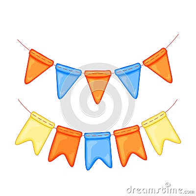 Multicolored festive flags-garland on a white background. Birthday collection Stock Photo