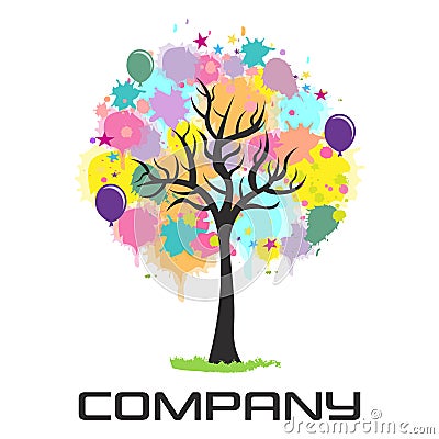 Multicolored festive logo tree. Vector illustration. Vector Illustration