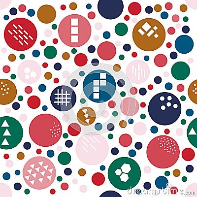 Multicolored festive seamless pattern with funny polka dot of different size. Vector Illustration