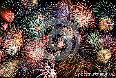 Multicolored fireworks fill the frame Stock Photo