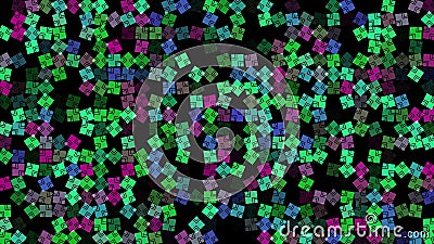 Multicolored flashing Squares on black background. Abstract festive background for advertising, congratulations, text Stock Photo