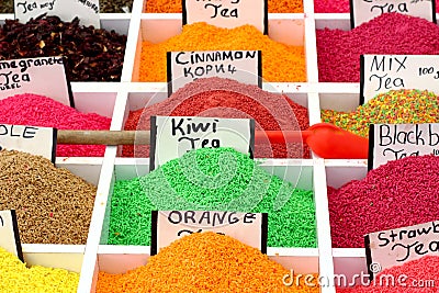 Multicolored flavored soluble tea Stock Photo