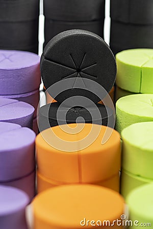Multicolored foam cloning collars for hidroponics and aeroponics Stock Photo