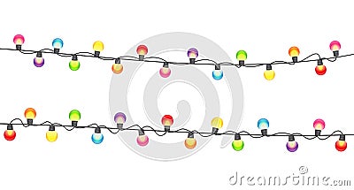 Multicolored Garland Lamp Bulbs Festive on White Background Vect Vector Illustration