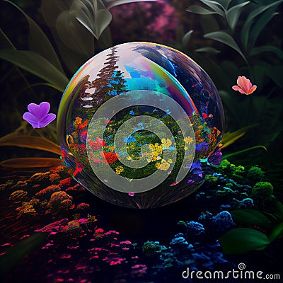 Multicolored glass ball with flowers. AI generative Stock Photo