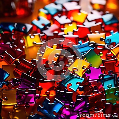 Multicolored glass jigsaw pieces, showing diversity and how different solutions fit together Stock Photo