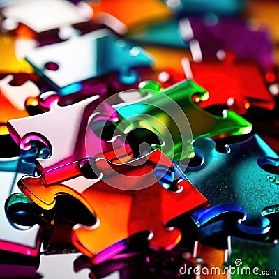 Multicolored glass jigsaw pieces, showing diversity and how different solutions fit together Stock Photo