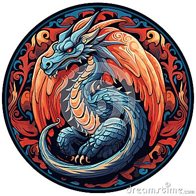 graphic logo of a mesoamerican dragon in a circle 3 Stock Photo