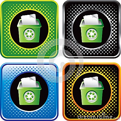 Multicolored halftone web buttons with recycle bin Vector Illustration