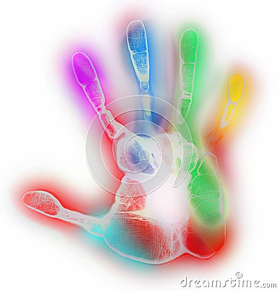 Colorful Multicolored Handprint on White Background Stock Photo