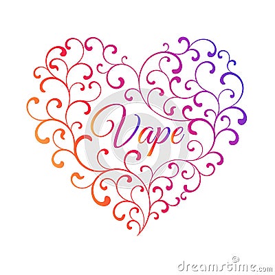 Multicolored heart of smoke curls. In the center of the inscript Vector Illustration