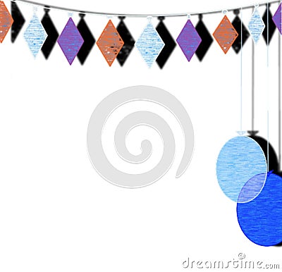 Multicolored holiday flags and balloons on a string on white background Stock Photo