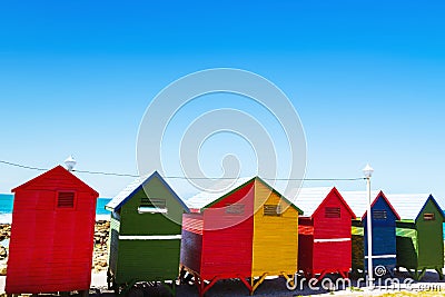 Multicolored houses on the beach, bright colors of Cape Town Stock Photo