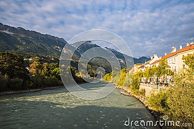 Multicolored houses at shore of river Inn at Innsbruck, Austria Editorial Stock Photo