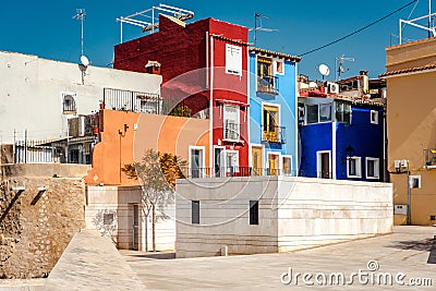 Multicolored houses of Villajoyosa town. Costa Blanca. Spain Stock Photo