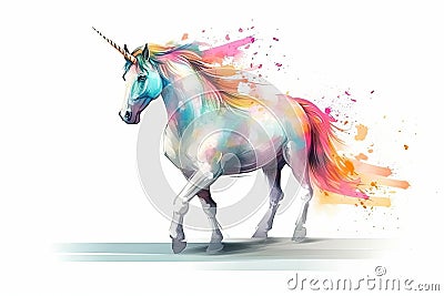 Multicolored illustration of a fabulous unicorn. Generative ai Cartoon Illustration