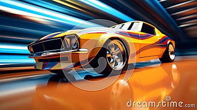 Multicolored illustrative drawing of a muscle car. V8 engine with rear wheel drive. Combination of sportiness and strength. Stock Photo