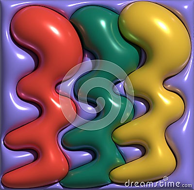 Multicolored inflated figures with shiny surface, 3D rendering illustration Cartoon Illustration