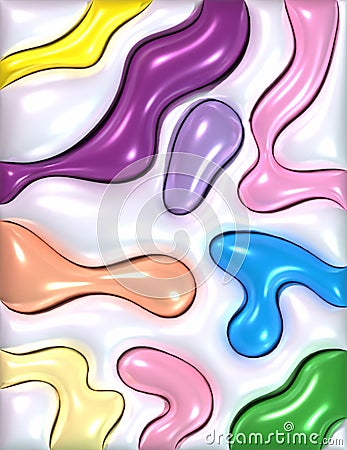 Multicolored inflated wavy shapes with smooth shiny surface on gray background, 3D rendering illustration Cartoon Illustration