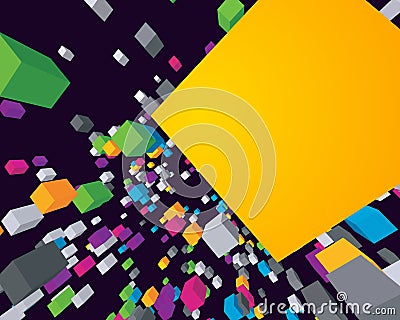 Multicolored isometric cubes squared geometric shape dynamic flow dark background template vector Vector Illustration