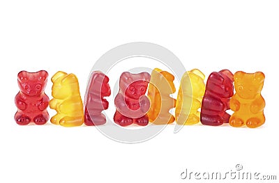 Multicolored jelly bears candy isolated on white background. Jelly Bean Editorial Stock Photo